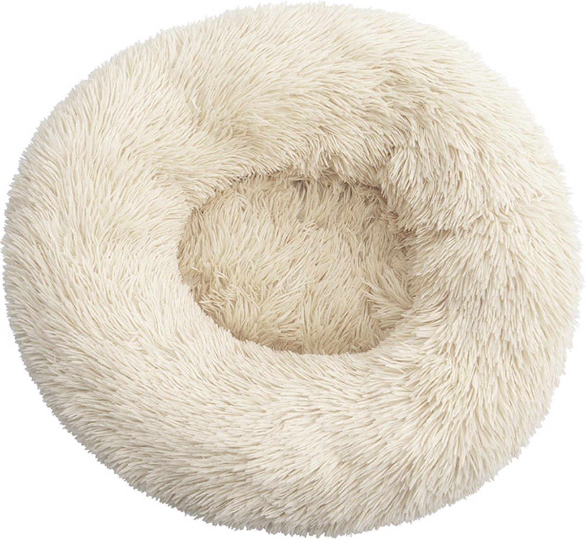 KUSSIES® Kussen 120 Cm Met Wasbare Hoes - Gebroken Wit - Hondenkussen Speelkussen Kind - Donut Zitzak Ronde Hondenmand Loungekussen Harige Witte
