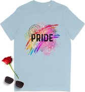 T-shirt Pride - T-shirt gay pride - T-shirt LGBT - T-shirt femme avec imprimé arc-en-ciel - T-shirt homme avec imprimé fierté - T-shirt femme et homme - Tailles unisexe : SML XL XXL XXXL - Couleurs de chemise : Wit, rose et Blue ciel (bleu clair).