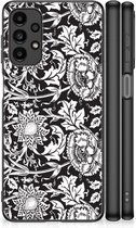 Mobiel TPU Hard Case Geschikt voor Samsung Galaxy A13 4G Telefoon Hoesje met Zwarte rand Zwart Bloemen