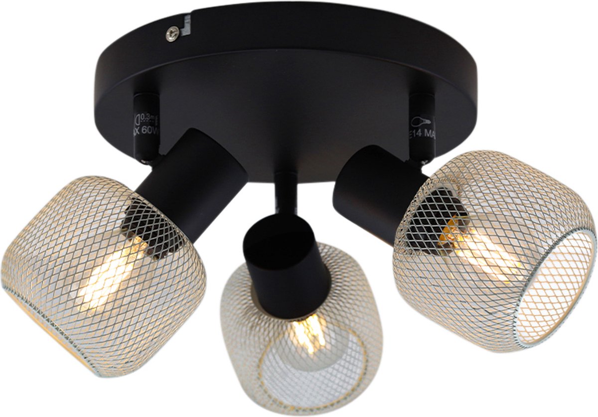 Olucia - EMADO - Plafondlamp - Grijs / Zwart - 3L - Vorm: Rond