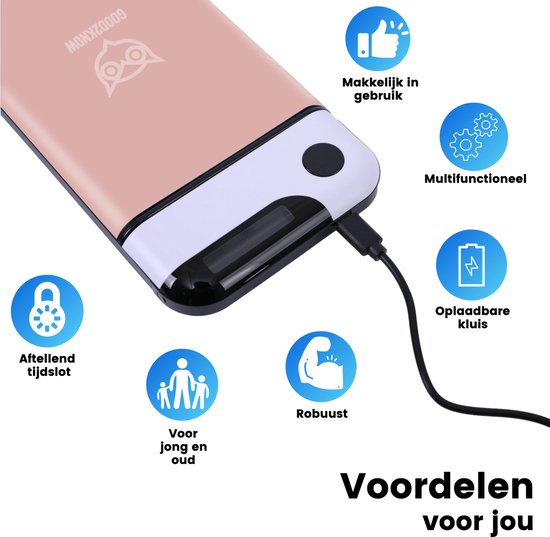 Good2know Telefoon Kluis met Tijdslot - Roze - Timer – Voor één telefoon - Kluis - Kitchen Safe – meer Focus & Zelfdiscipline - studiehulp