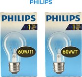 Philips - GLOEILAMP - 60Watt - Helder - Standaardlamp - E27 fitting - Grote fitting - Dimbaar - 2 STUK(S)