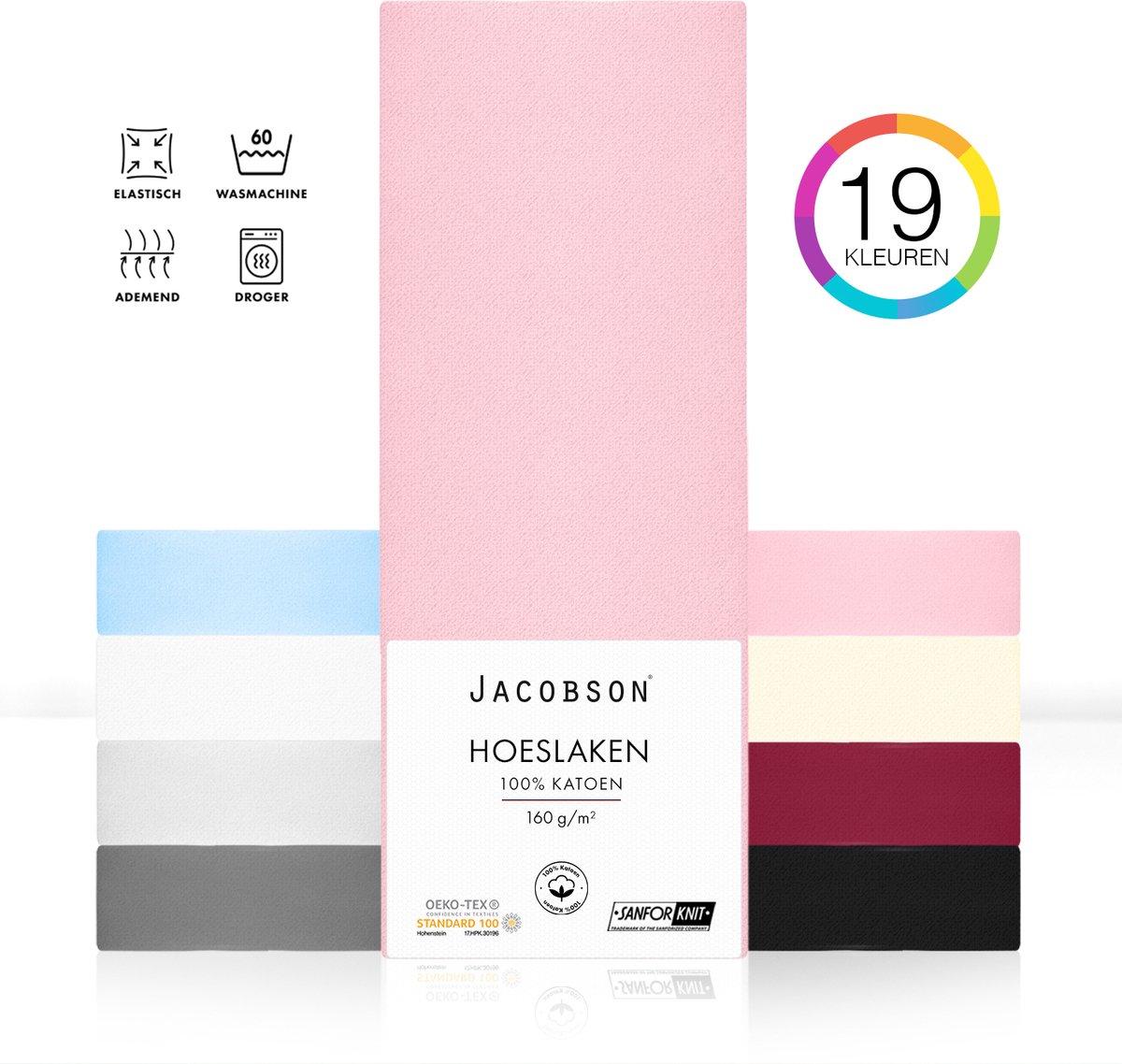 Jacobson PREMIUM - Jersey Hoeslaken - 200x200cm - 100% Katoen - tot 23cm matrasdikte - Roze