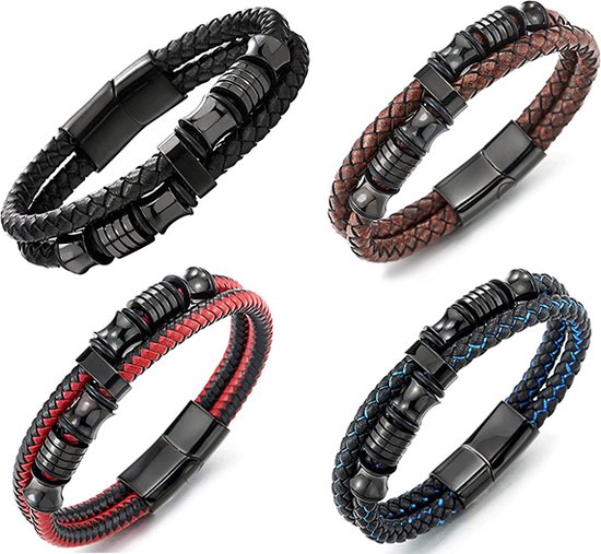 Malinsi Armband Heren - Zwart Mysterie - RVS en Leer - 20 cm + 2 cm verlengstuk - Armbandje Mannen