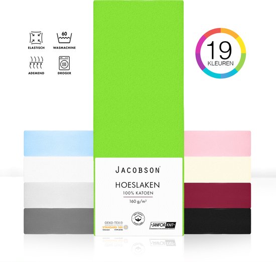 Jacobson PREMIUM - Jersey Hoeslaken - 140x200cm - 100% Katoen - tot 25cm matrasdikte - Groen