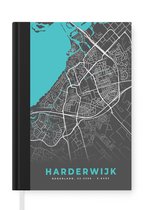 Carnet - Carnet d'écriture - Carte - Harderwijk - Grijs - Blauw - Carnet - Format A5 - Bloc-notes - Plan de la ville