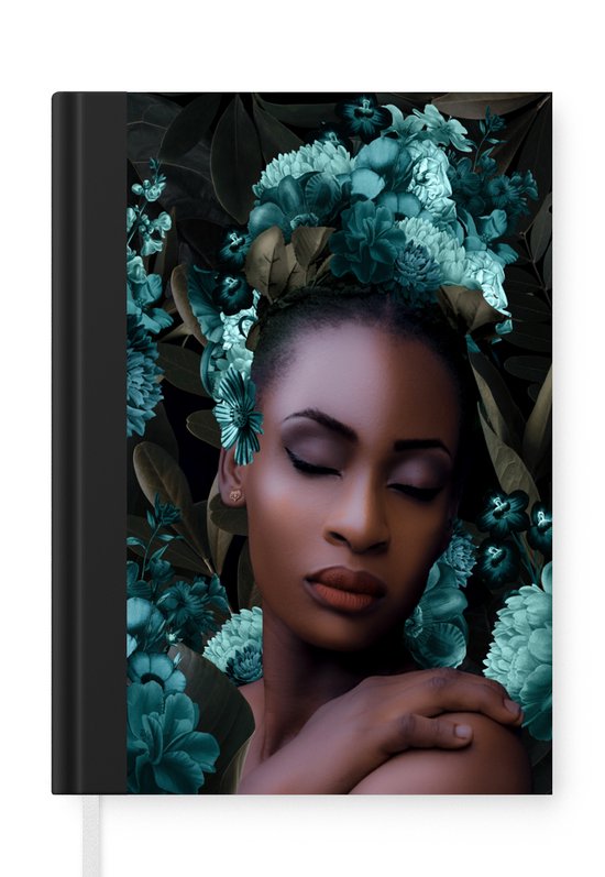 Carnet - Carnet d'écriture - Femme - Fleurs - Feuilles - Carnet - Format A5 - Bloc-notes