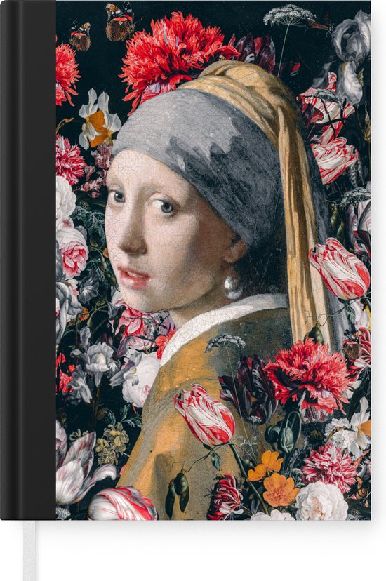 Carnet - Cahier d'écriture - Fille à la perle - Johannes Vermeer - Fleurs - Carnet - Format A5 - Bloc-notes