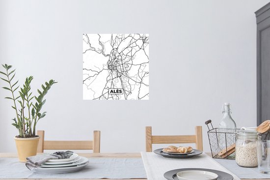 Stickers muraux - Alès - Carte - Carte - France - Plan de ville - Zwart et blanc - 80x80 cm - Film adhésif