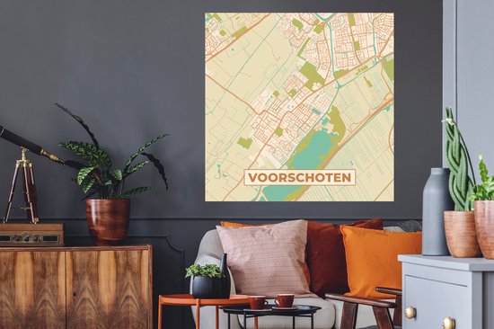 Stickers Stickers muraux - Voorschoten - Plan de la ville - Carte - Vintage - Carte - 100x100 cm - Feuille adhésive XXL
