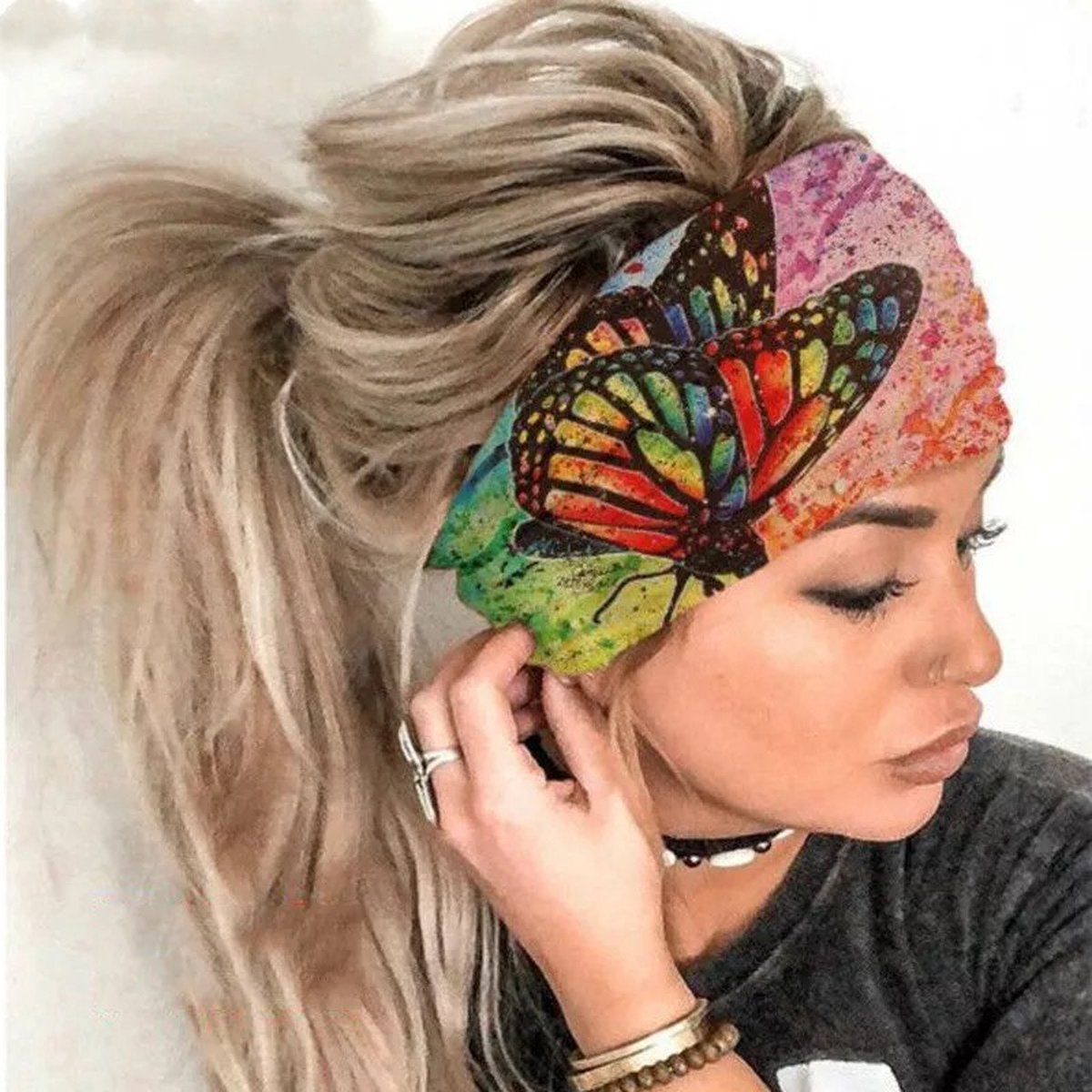 Haarband / Cross Head Wrap / Yoga Running Workout Haarband / Hoofd Cover / Vlinder Print - Groen Rood