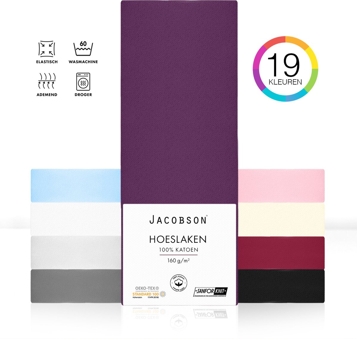 Jacobson PREMIUM - Jersey Hoeslaken - 100x200cm - 100% Katoen - tot 23cm matrasdikte - Paars