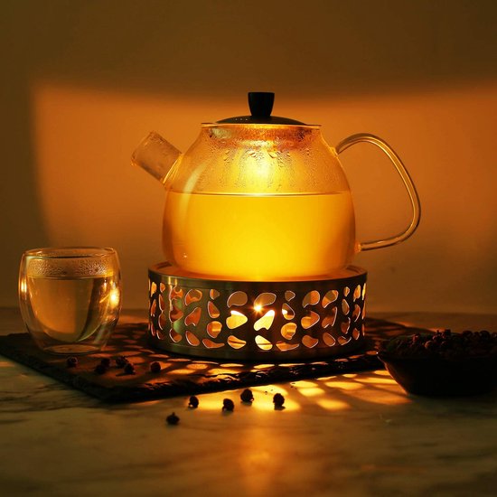 Chauffe-théière avec support en verre, 1x chauffe-plat pour le thé, les