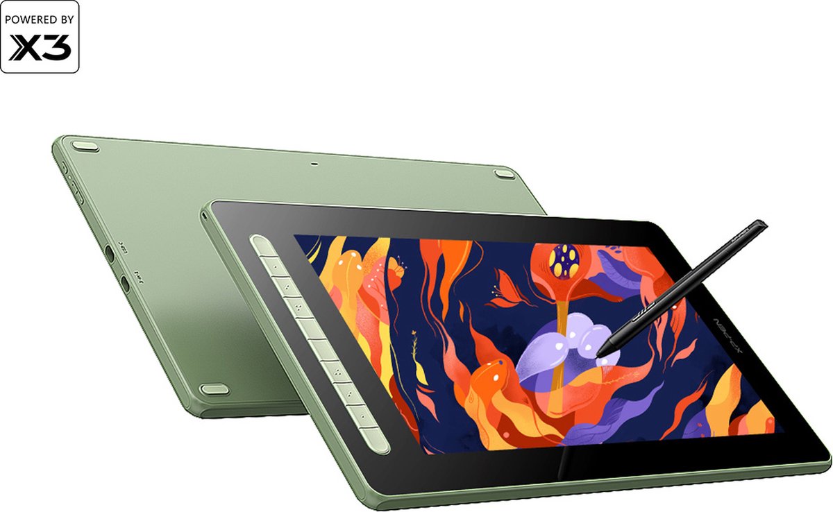 XPPen Artist 16 (2e generatie) grafische tablet met 15,4 inch HD IPS-schermpen X3 Smart Pen 8192 niveaus 127% sRGB-kleurengamma Compatibel met Windows, Mac, Chrome, Linux en Android - groen