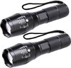 FlinQ 2-pack Militaire LED Zaklamp - 2 zaklampen - 2000 Lumen - Zwart