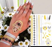 Nep tattoo – fake - tattoo - kleurrijke metallic tattoo's - Nazar festival - Evil eye bohemian - feest - zomer - dames - glitters - juwelen tattoo - plaktattoo - neppe tattoo – 1 vel met tattoos – fantasie – nep tattoo – festival tattoo – goud