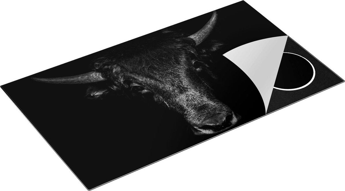 Chefcare Inductie Beschermer Stierenkop - Stier - Zwart Wit - 90x50 cm - Afdekplaat Inductie - Kookplaat Beschermer - Inductie Mat