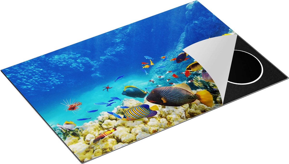 Chefcare Inductie Beschermer Vissen in de Oceaan met Koralen - 80x55 cm - Afdekplaat Inductie - Kookplaat Beschermer - Inductie Mat