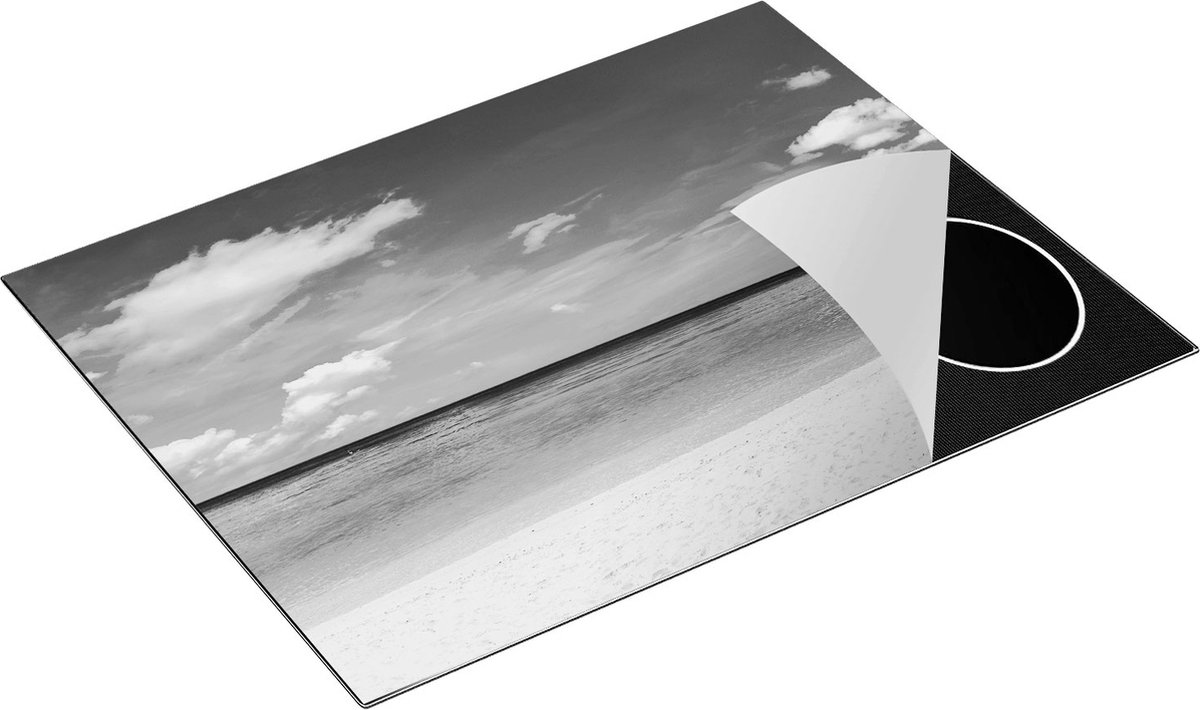Chefcare Inductie Beschermer Tropisch Strand met een Palmboom - Zwart Wit - 77x59 cm - Afdekplaat Inductie - Kookplaat Beschermer - Inductie Mat