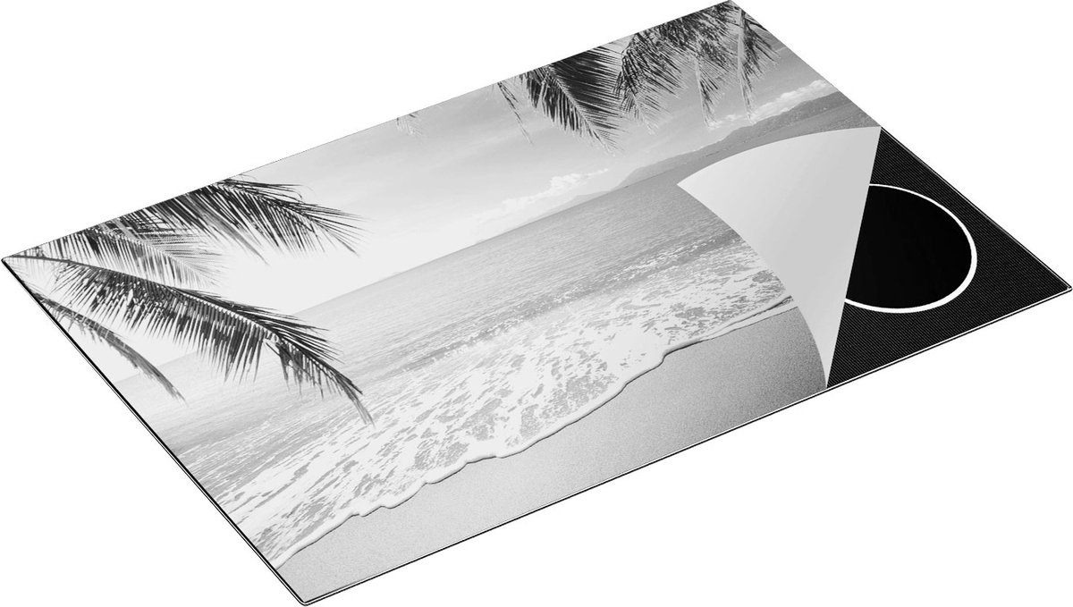 Chefcare Inductie Beschermer Tropisch Strand en Zee - Zwart Wit - 80,2x52,2 cm - Afdekplaat Inductie - Kookplaat Beschermer - Inductie Mat