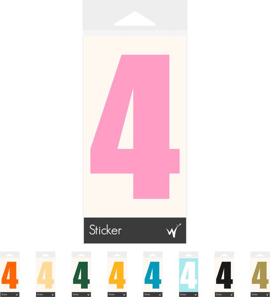 Container Sticker Huisnummer - Cijfer 4 Cijfersticker - Kliko Sticker - Deursticker - Weerbestendig - 10 x 6 cm - Roze