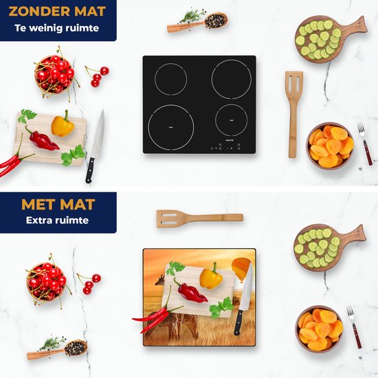 Chefcare Inductie Beschermer Twee Giraffen met Twee Oranje Luchtballonnen - 60x52 cm - Afdekplaat Inductie - Kookplaat Beschermer - Inductie Mat