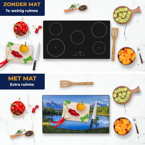 Chefcare Inductie Beschermer Meer bij de Bergen in het Bos - 91,2x52 cm - Afdekplaat Inductie - Kookplaat Beschermer - Inductie Mat
