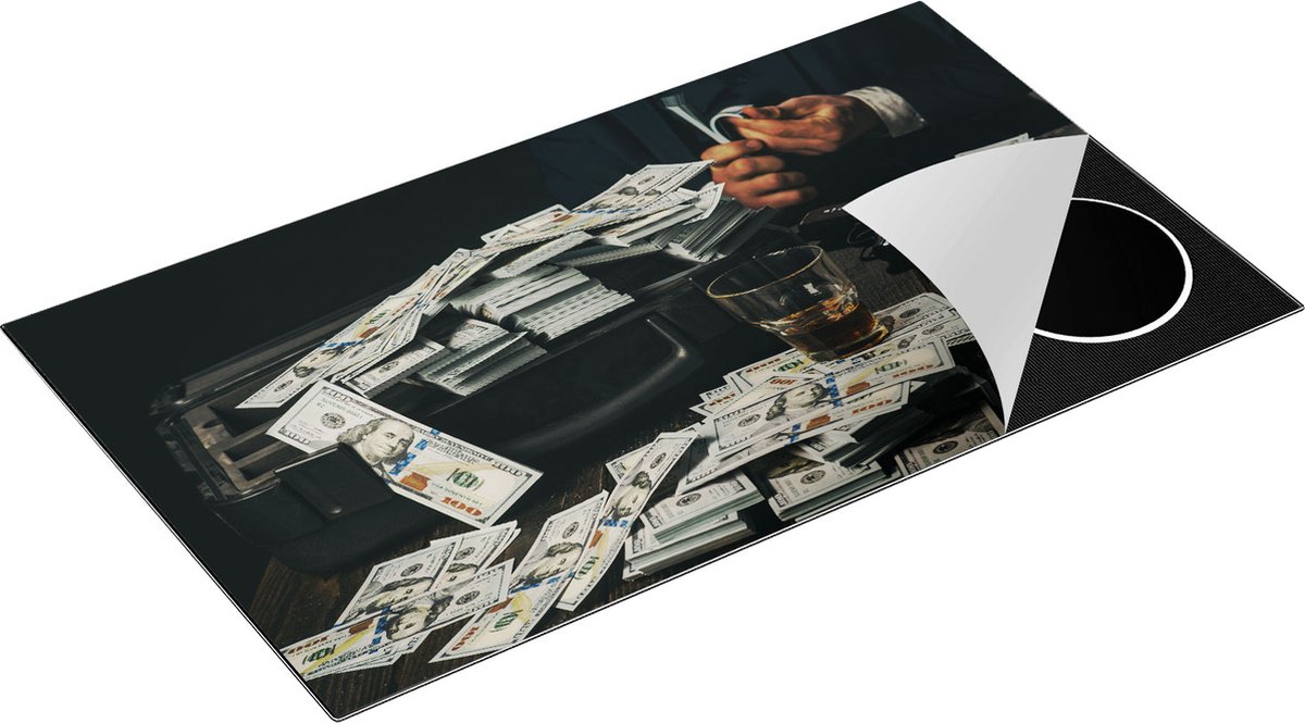 Chefcare Inductie Beschermer Dollar Geld Briefjes op Tafel van de Maffia - 90x50 cm - Afdekplaat Inductie - Kookplaat Beschermer - Inductie Mat