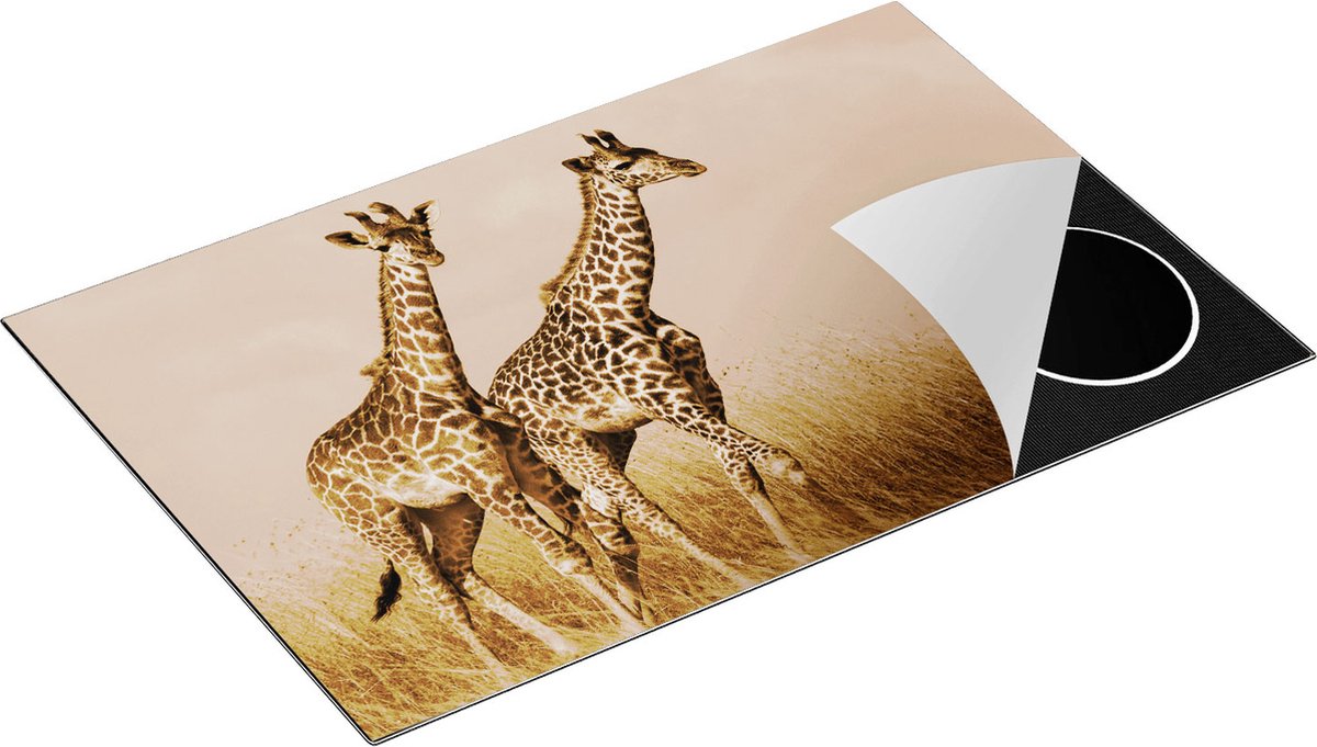 Chefcare Inductie Beschermer Twee Giraffes in het Veld - 80x50 cm - Afdekplaat Inductie - Kookplaat Beschermer - Inductie Mat