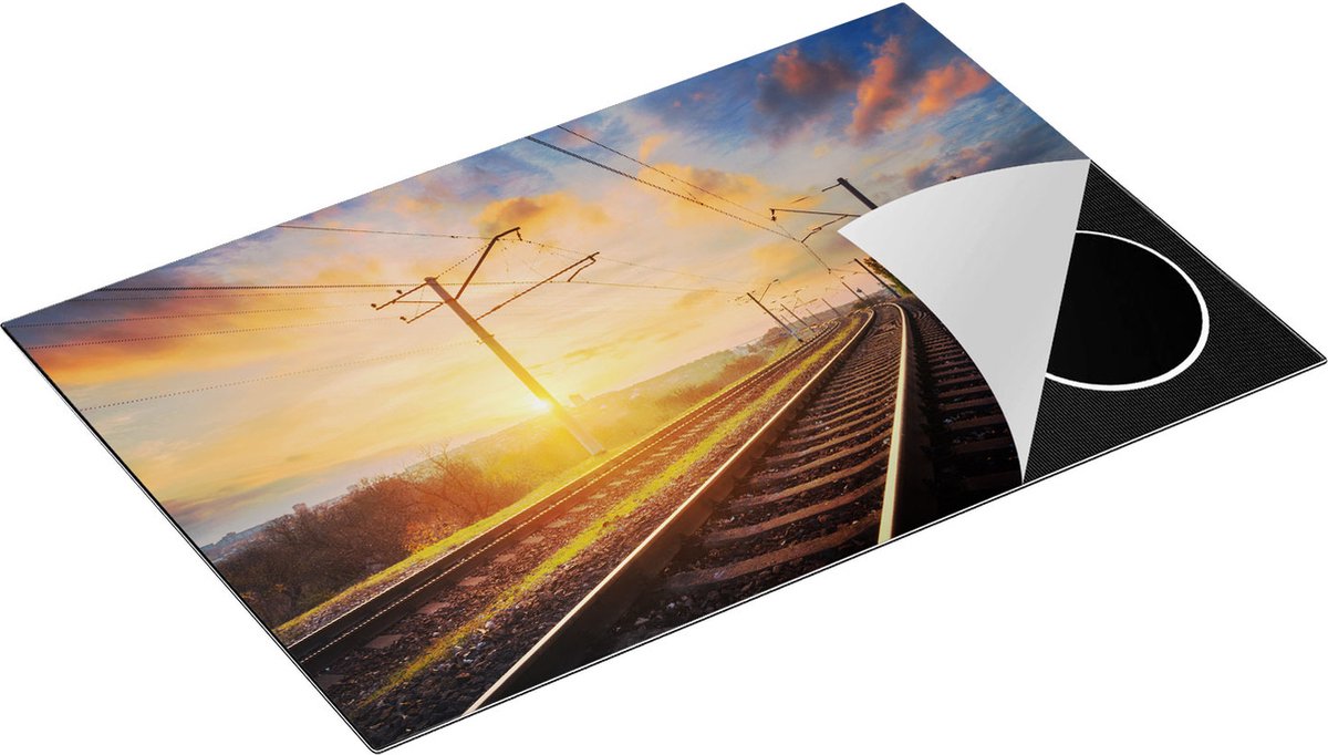 Chefcare Inductie Beschermer Rails Spoorweg bij Zonsondergang - 80,2x52,2 cm - Afdekplaat Inductie - Kookplaat Beschermer - Inductie Mat