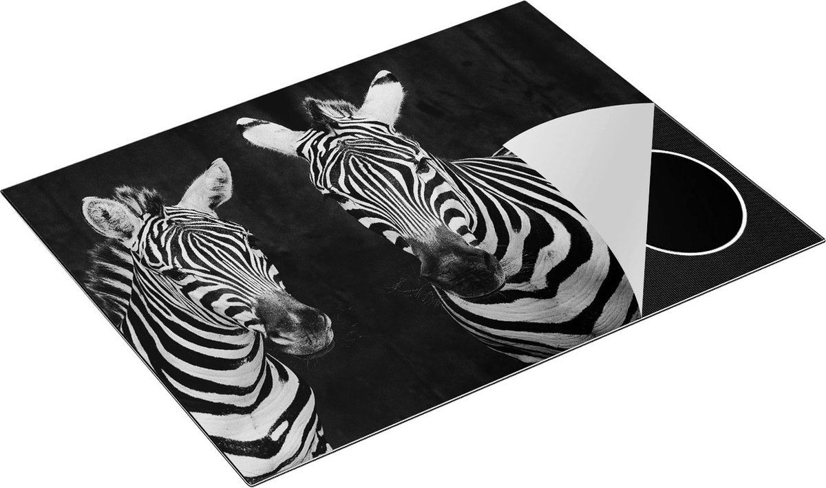 Chefcare Inductie Beschermer Twee Zebra's - Zwart Wit - 77x59 cm - Afdekplaat Inductie - Kookplaat Beschermer - Inductie Mat