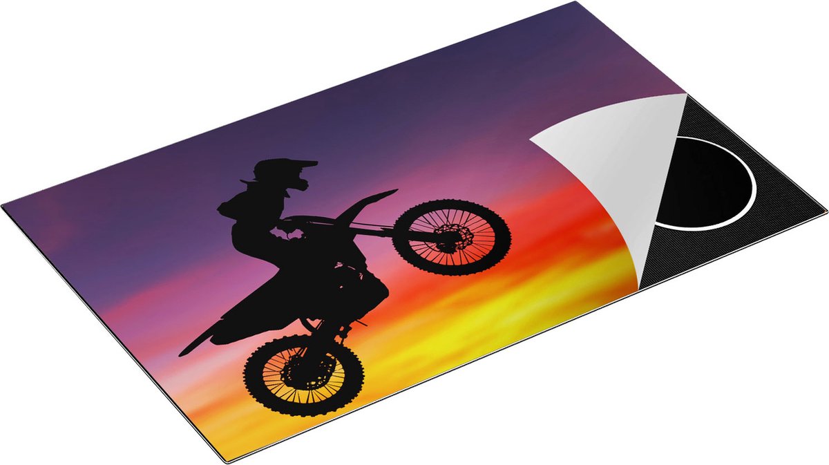 Chefcare Inductie Beschermer Silhouet van een Motorcross in de Lucht - 85x50 cm - Afdekplaat Inductie - Kookplaat Beschermer - Inductie Mat