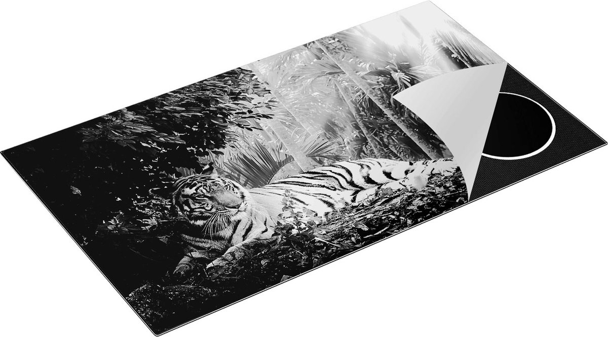 Chefcare Inductie Beschermer Tijger in de Jungle met Zonneschijn - Zwart Wit - 91,2x52 cm - Afdekplaat Inductie - Kookplaat Beschermer - Inductie Mat