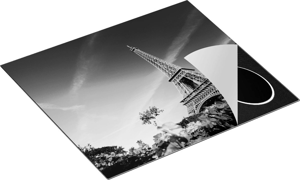 Chefcare Inductie Beschermer Eiffeltoren in Parijs met Bloemen - Zwart Wit - 60x55 cm - Afdekplaat Inductie - Kookplaat Beschermer - Inductie Mat