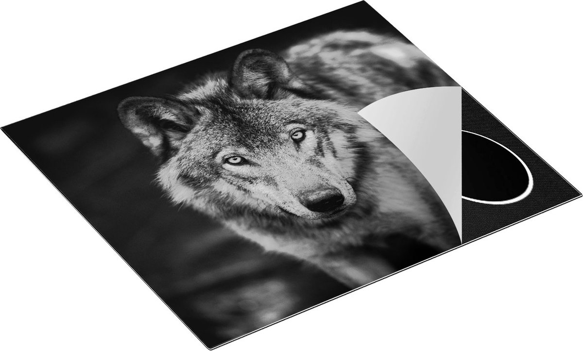 Chefcare Inductie Beschermer Wolvenkop - Grijze Wolf - Zwart Wit - 60x50 cm - Afdekplaat Inductie - Kookplaat Beschermer - Inductie Mat