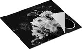 Chefcare Inductie Beschermer Diverse Bloemen op Zwart Achtergrond - Zwart Wit - 60x55 cm - Afdekplaat Inductie - Kookplaat Beschermer - Inductie Mat