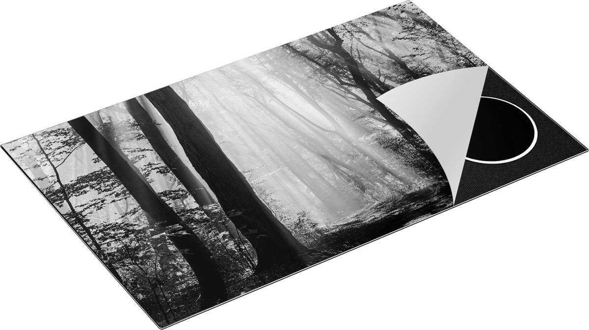 Chefcare Inductie Beschermer Bos met Bomen en Zonneschijn - Zwart Wit - 85x52 cm - Afdekplaat Inductie - Kookplaat Beschermer - Inductie Mat