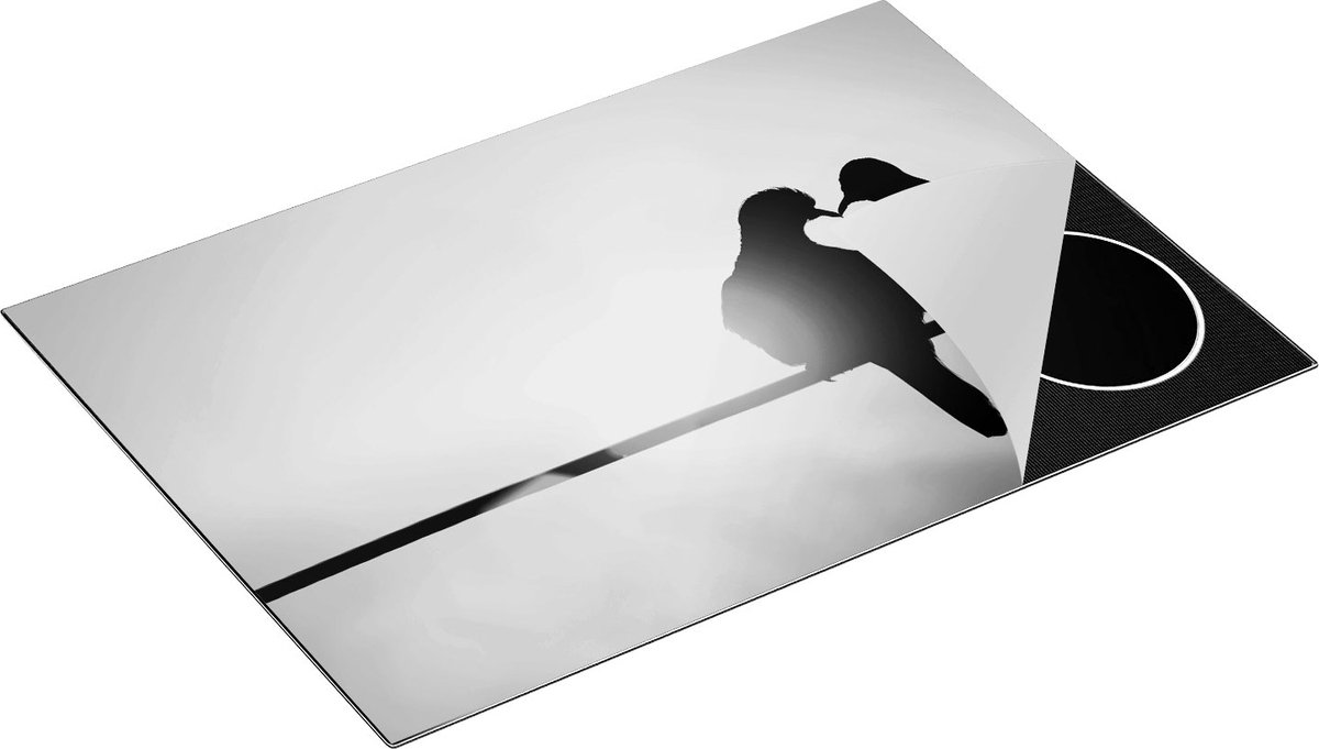 Chefcare Inductie Beschermer Twee Silhouet Vogels in een Hart Vorm - Zwart Wit - 75x50 cm - Afdekplaat Inductie - Kookplaat Beschermer - Inductie Mat