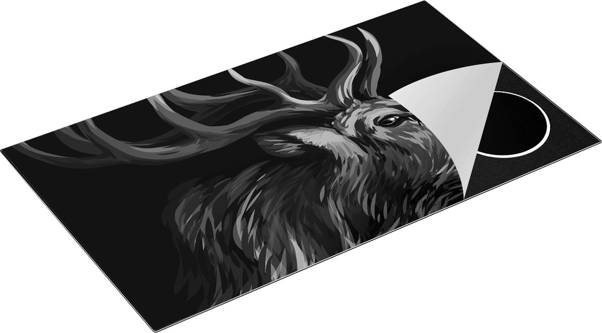 Chefcare Inductie Beschermer Hertenkop - Hert - Abstract - Kleur - Zwart Wit - 90x55 cm - Afdekplaat Inductie - Kookplaat Beschermer - Inductie Mat