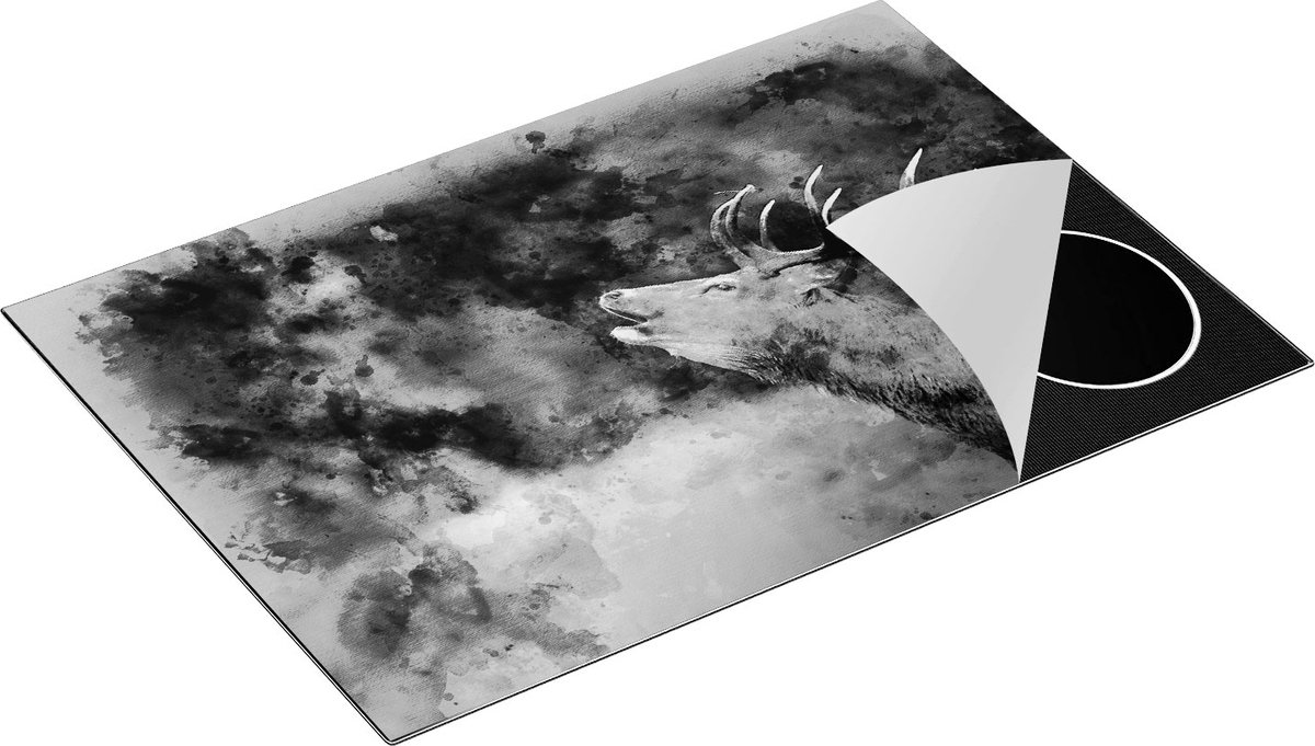 Chefcare Inductie Beschermer Hert Aquarel - Abstract - Zwart Wit - 75x50 cm - Afdekplaat Inductie - Kookplaat Beschermer - Inductie Mat