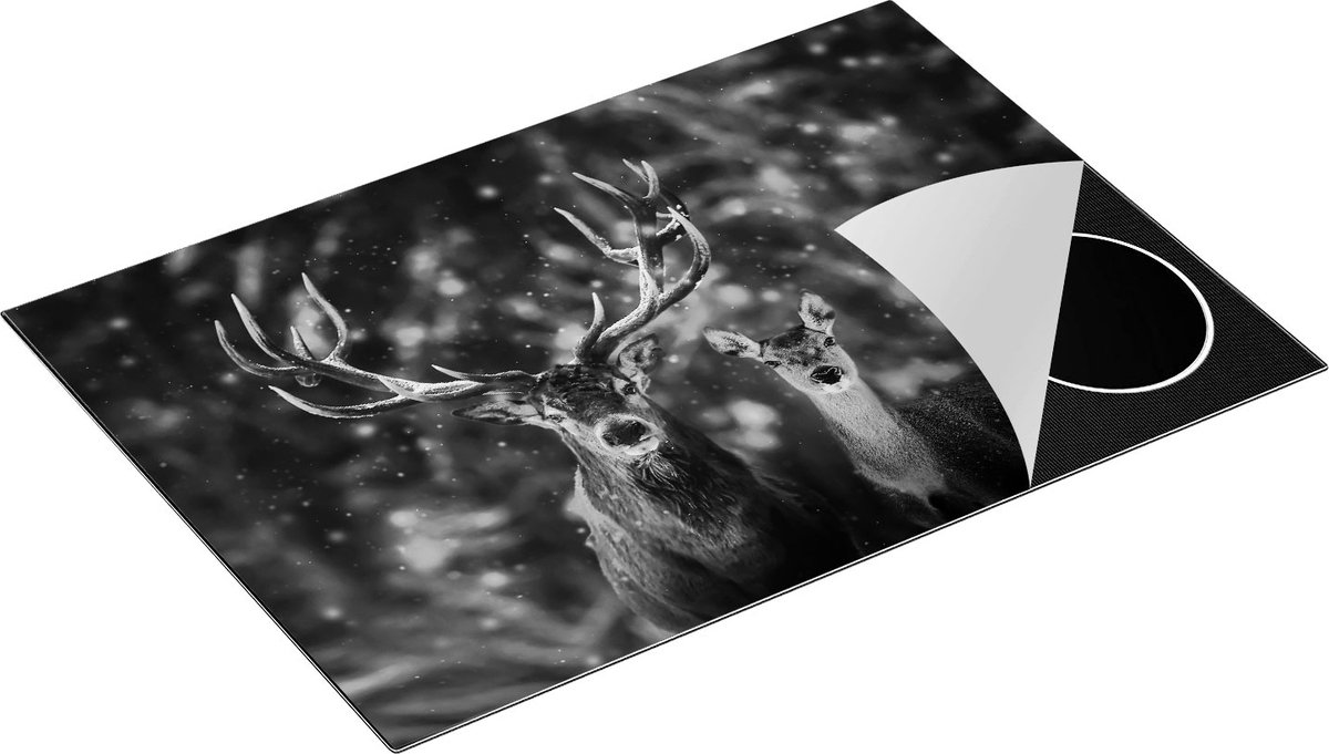 Chefcare Inductie Beschermer Twee Herten met Sneeuw - Zwart Wit - 76x51,5 cm - Afdekplaat Inductie - Kookplaat Beschermer - Inductie Mat