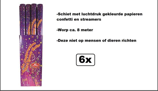 6x Super mega partyshooter multi 80 cm papiersnippers - Papier Party thema feest popper shooter kanon kerst festival oud en nieuw 2022 oudjaars avond