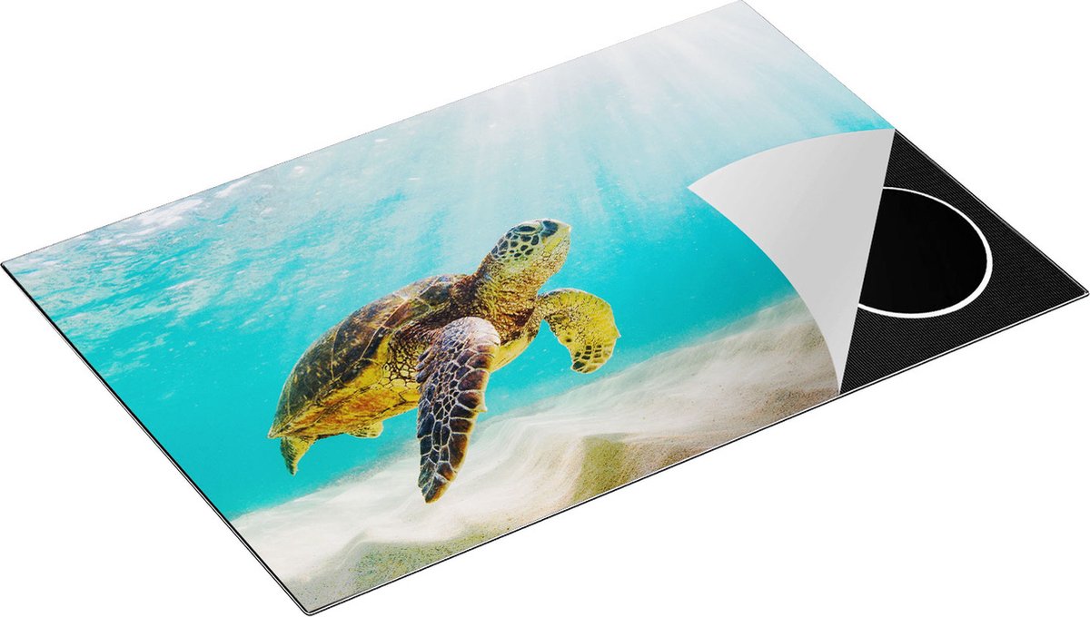 Chefcare Inductie Beschermer Schildpad Zwemt in de Helder Blauwe Zee - 80x52 cm - Afdekplaat Inductie - Kookplaat Beschermer - Inductie Mat