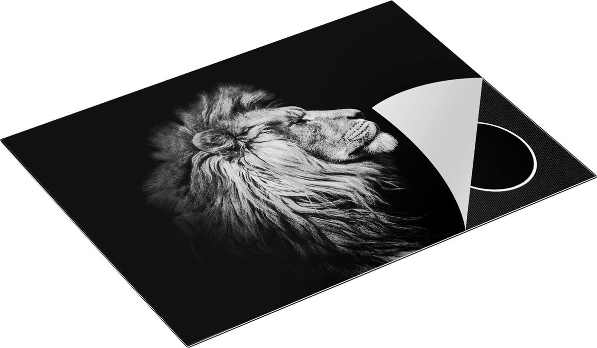 Chefcare Inductie Beschermer Leeuw - Leeuwenkop - Zwart Wit - 70x52 cm - Afdekplaat Inductie - Kookplaat Beschermer - Inductie Mat