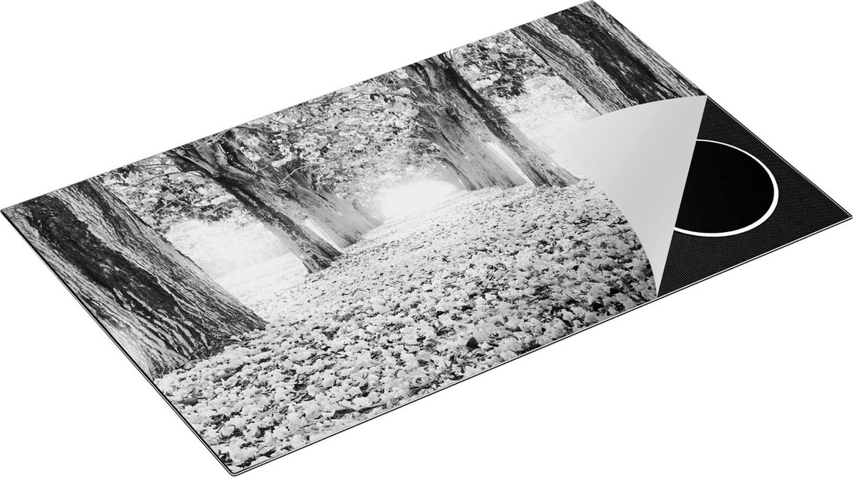 Chefcare Inductie Beschermer Romantische Bomen Tunnel met Roze Anjers - Zwart Wit - 85x52 cm - Afdekplaat Inductie - Kookplaat Beschermer - Inductie Mat