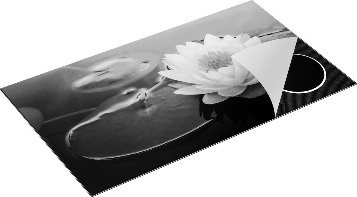 Chefcare Inductie Beschermer Roze Lotusbloem met Waterlelies - Zwart Wit - 91,6x52,7 cm - Afdekplaat Inductie - Kookplaat Beschermer - Inductie Mat
