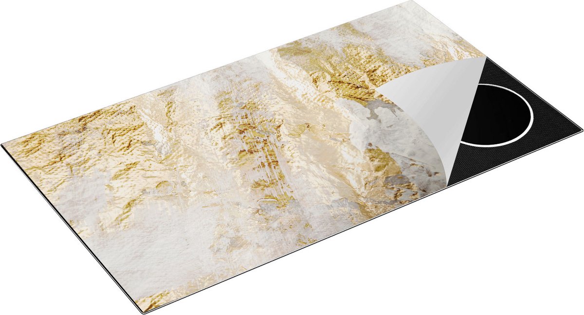 Chefcare Inductie Beschermer Abstracte Kunst van Goud en Wit - 95x50 cm - Afdekplaat Inductie - Kookplaat Beschermer - Inductie Mat