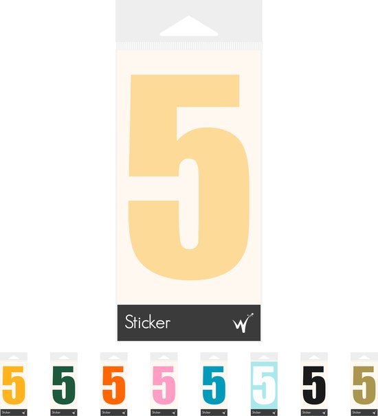 Container Sticker Huisnummer - Cijfer 5 Cijfersticker - Kliko Sticker - Deursticker - Weerbestendig - 10 x 6 cm - Crème
