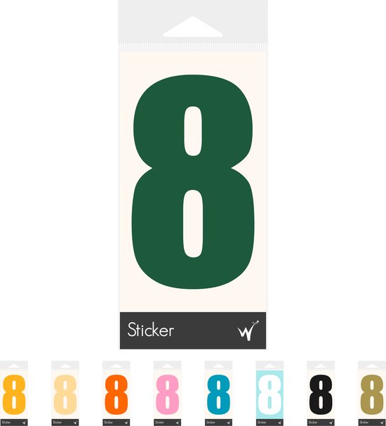 Container Sticker Huisnummer - Cijfer 8 Cijfersticker - Kliko Sticker - Deursticker - Weerbestendig - 10 x 5,5 cm - Bosgroen