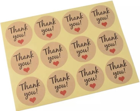 Sticker - kado - Thank you - dankjewel - dankbaar - liefde - bruiloft - feest - envelop - 24 stuks